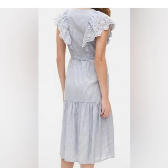 GAP Women's Striped Lace Midi Wrap Dress Tie Waist Flutter Sleeve Blue Size M - Picture 3 of 9